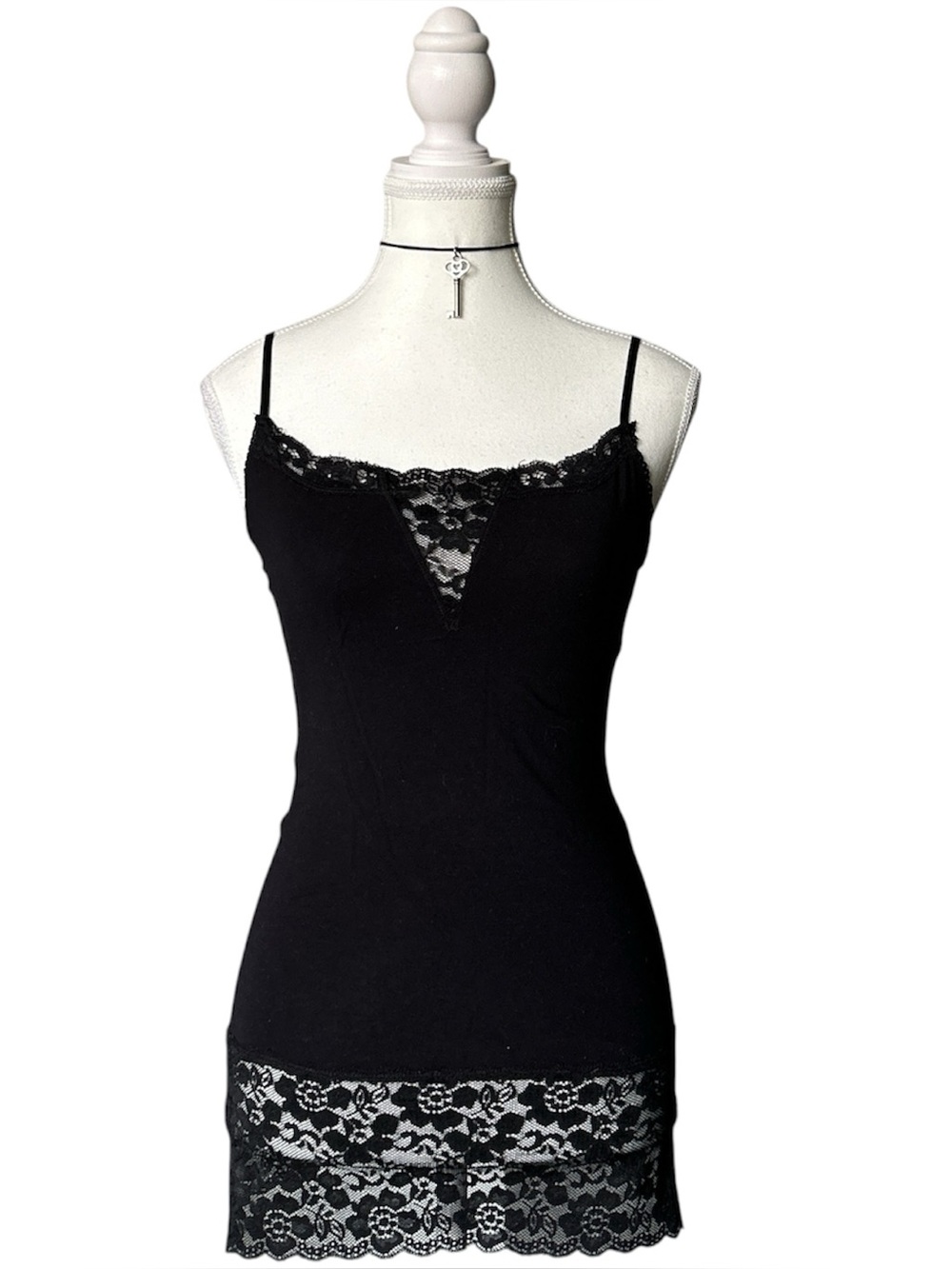 Y2K Coquette “Rickis” Basic Black Lace Trim Cami Tank Top